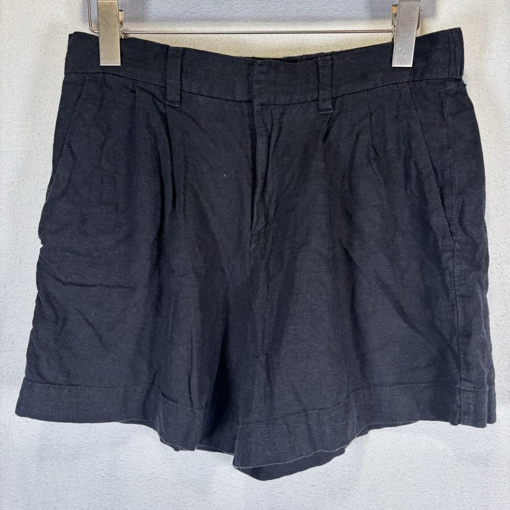 Express Womens Black Linen Blend Pleated Shorts Elastic Waist Size 8